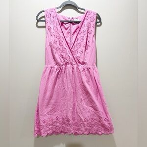J CREW FACTORY Women’s Border Eyelet Sleeveless Pink Dress Fit & Flare V Neck 8